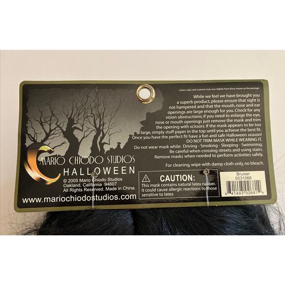 Halloween Mask NWT Vintage Latex Mario Chiodo Half Face Long Black Hair Ugly - Picture 6 of 7